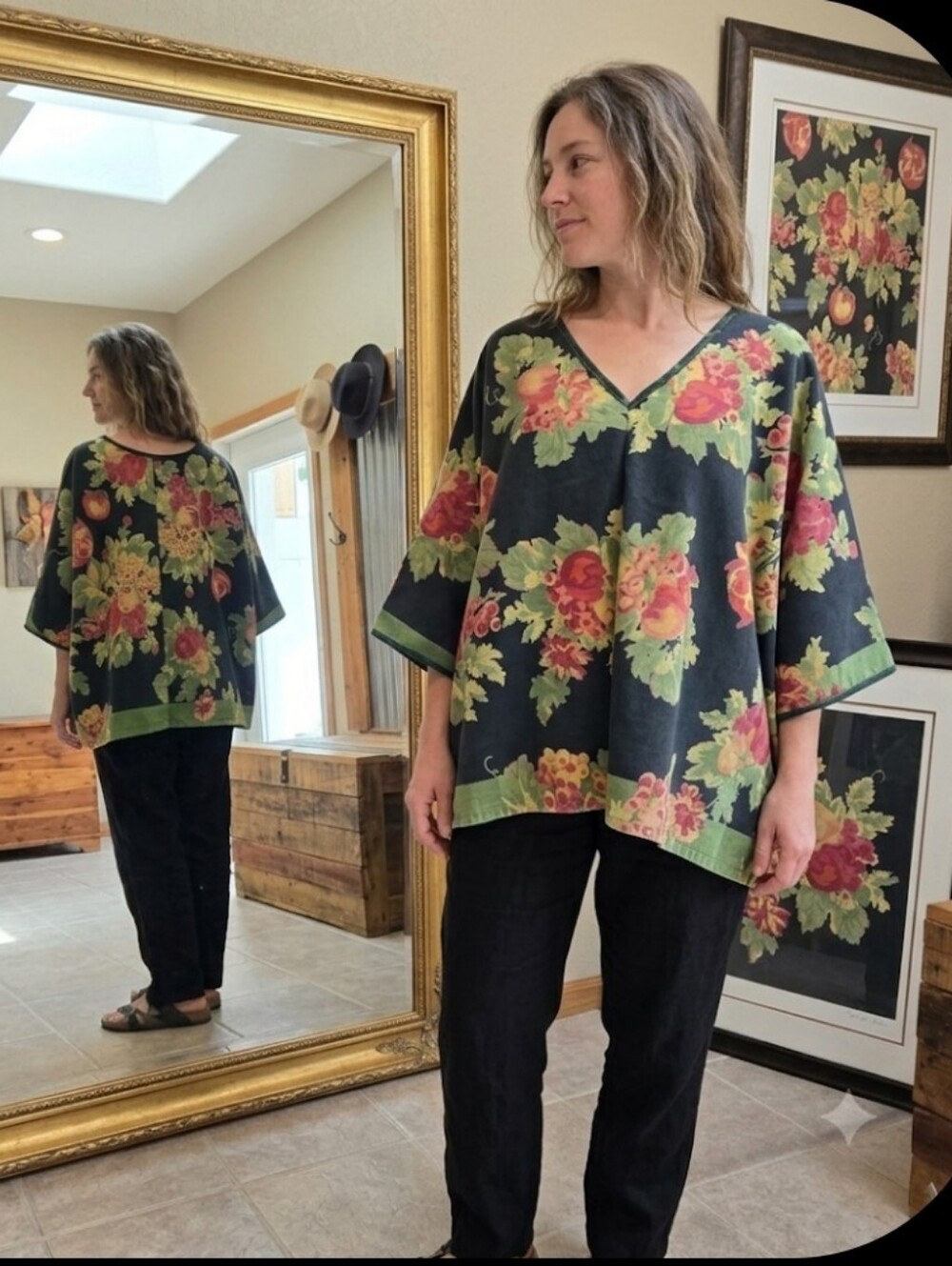 Upcycled Vtg Floral Tablecloth Top OS Oversized Handmade Dont Throw It Out